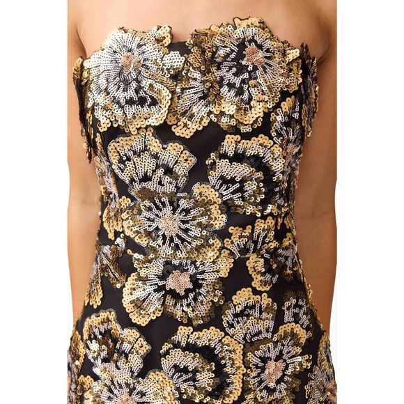 Elliatt Celeste Strapless Gown in Black & Gold wedding Guest Cocktail size S NWT - Picture 5 of 9